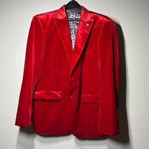 Red Velvet Sports Jacket Saint Lorenzo Mens Christmas Satin Animal Print XL 44